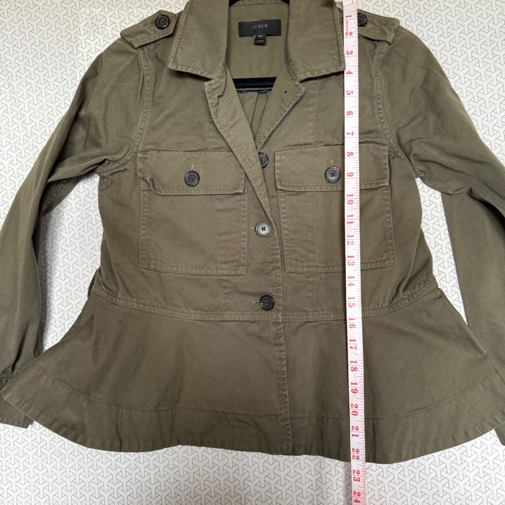 J. Crew Utility Jacket Military Style Olive Green XS Peplum Button Front - Picture 7 of 7